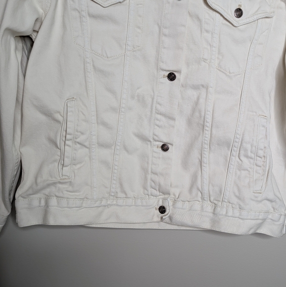 We The Free Jolene Trucker Distressed Denim Jacket Off White sz L - Picture 5 of 9